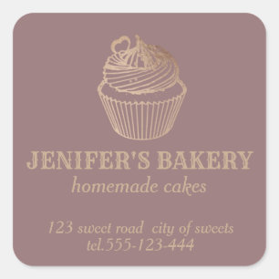Pegatina Cuadrada Oro de Rosa Pastelitos y dulces caseros