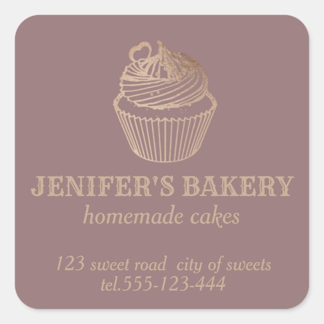 Pegatina Cuadrada Oro de Rosa Pastelitos y dulces caseros (Anverso)