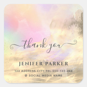 Pegatina Cuadrada Oro holográfico abstracto moderno agradecimiento c