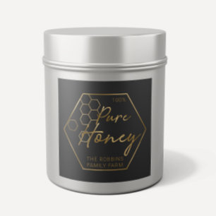 Pegatina Cuadrada Oro moderno 100% Pure Honey Jar Labels Nombre Apia