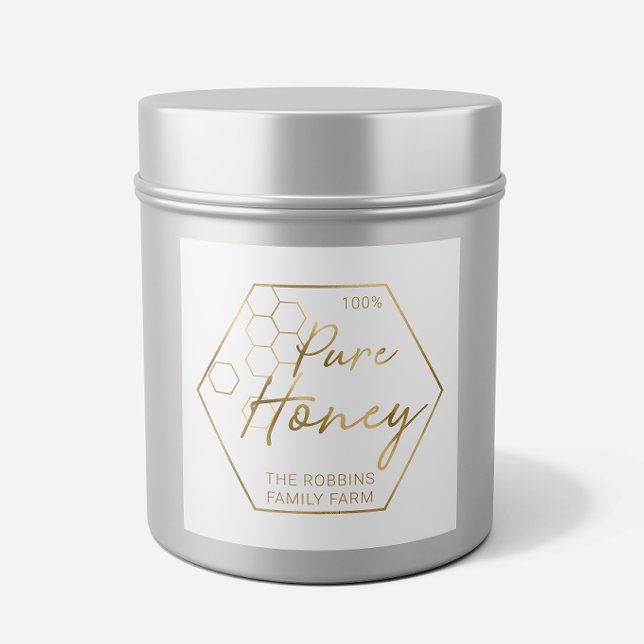 Pegatina Cuadrada Oro moderno 100% Pure Honey Jar Labels Nombre Apia (Subido por el creador)