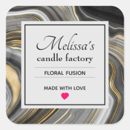 Pegatina Cuadrada Oro moderno y Agate gris Geode Gemstone Candle Biz