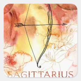 Pegatina Cuadrada Oro naranja del arquero del horóscopo Sagittarius 