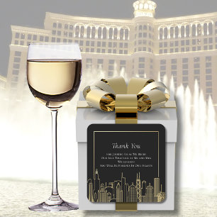 Pegatina Cuadrada Oro Negro Elegante Línea del Cielo de Las Vegas Gr
