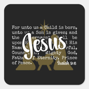 Pegatina Cuadrada Oro Negro PARA NOSOTROS JESÚS Navidad