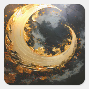 Pegatina Cuadrada Oro Negro Remolino Abstracto Moderno Luna