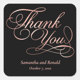 Pegatina Cuadrada Oro negro y Rosa Gracias Boda de caligrafía
