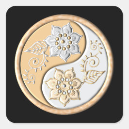 Pegatina Cuadrada Oro & Plata Yin Yang 