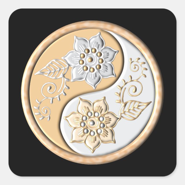 Pegatina Cuadrada Oro & Plata Yin Yang  (Anverso)