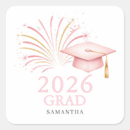 Pegatina Cuadrada Oro Rosa Moderno Graduado 2026