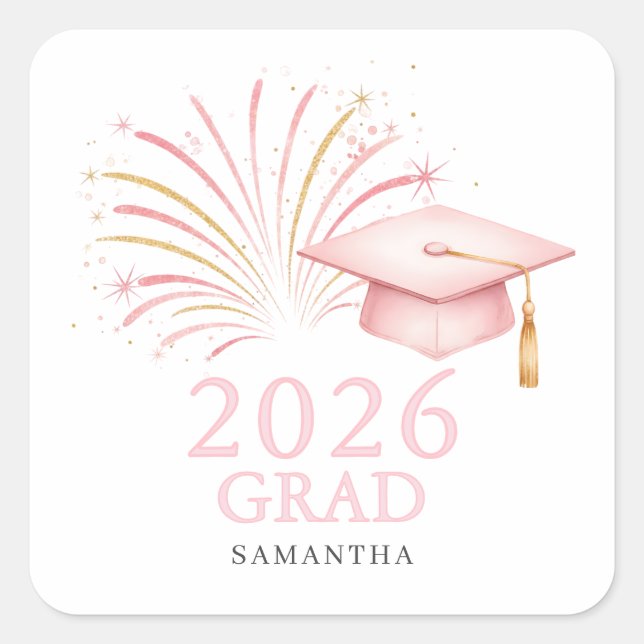 Pegatina Cuadrada Oro Rosa Moderno Graduado 2026 (Anverso)