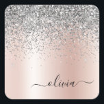 Pegatina Cuadrada Oro Rosa - Monograma Purpurina Rubor rosado platea<br><div class="desc">Oro Rosa - Purpurina de espuma metálica de Relieve metalizado Rubor rosa y plateado con faldón cepillado Nombre Metalizado del Monograma y Etiquetas de dirección del Pegatina del Fiesta de papel inicial. Esto hace que el dulce perfecto cumpleaños 16, boda, ducha de novia, aniversario, ducha de bebé o fiesta de...</div>