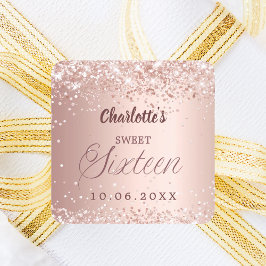 Pegatina Cuadrada Oro rosa script Cumpleaños 16