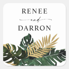 Pegatina Cuadrada Oro Tropical de Hojas de Palma 4