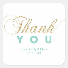 Pegatina Cuadrada Oro y menta | Fiesta Personalizado Gracias Pegatin