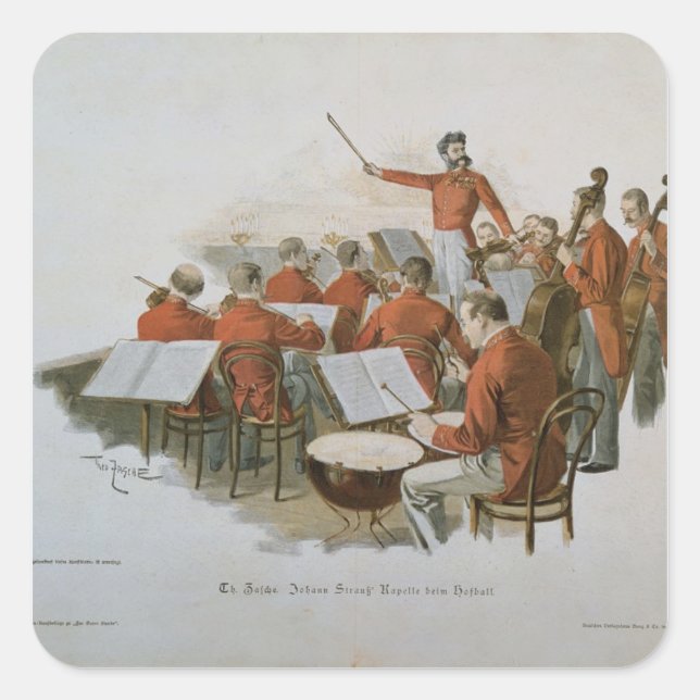 Pegatina Cuadrada Orquesta Johann Strauss en un baile de la corte (Anverso)