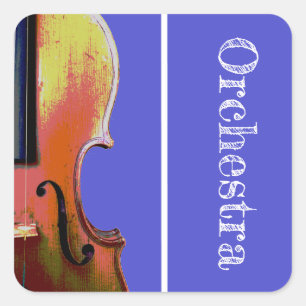 Pegatina Cuadrada Orquesta musical Violin Cute Purple