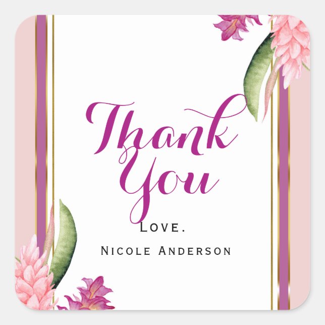 Pegatina Cuadrada Orquídea floral tropical Púrpura Pink Party Favor (Anverso)