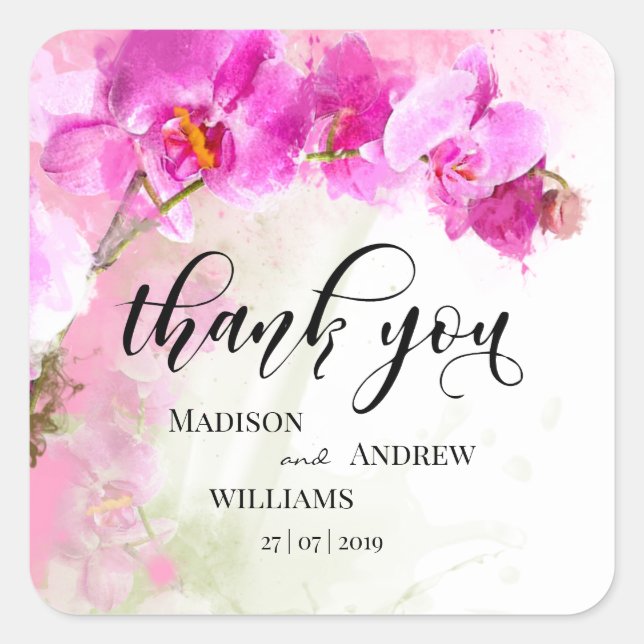 Pegatina Cuadrada Orquídea Rosa Splash (Anverso)