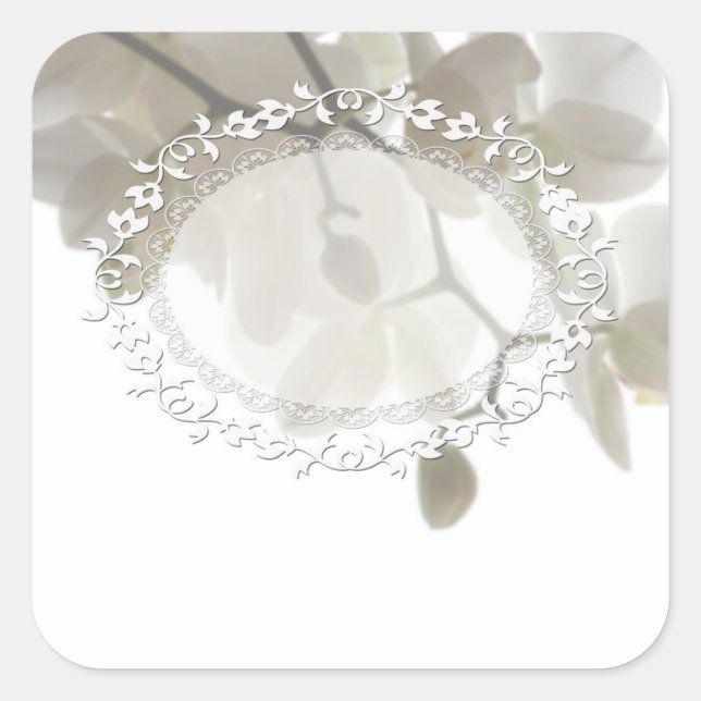 Pegatina Cuadrada Orquídeas blancas mullidas (Anverso)