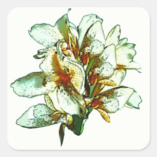 Pegatina Cuadrada Orquídeas retro