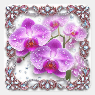 Pegatina Cuadrada Orquídeas rosadas elegantes