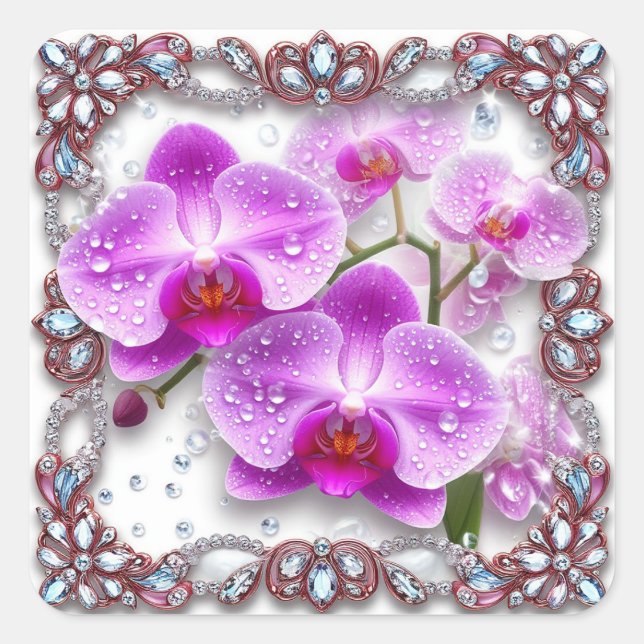 Pegatina Cuadrada Orquídeas rosadas elegantes (Anverso)