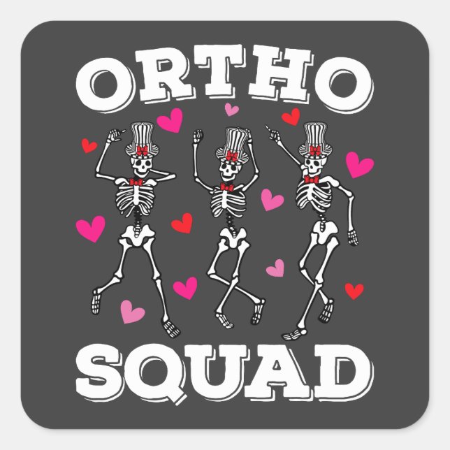 Pegatina Cuadrada Ortho Squad Dancing Skeleton Valentine (Anverso)