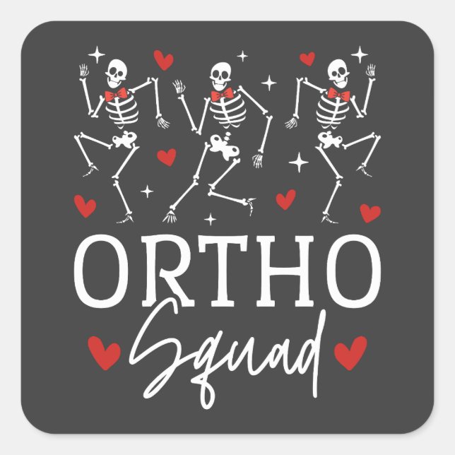 Pegatina Cuadrada Ortho Squad Dancing Skeleton Valentine (Anverso)