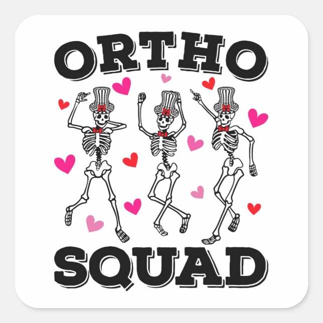 Pegatina Cuadrada Ortho Squad Dancing Skeleton Valentine (Anverso)