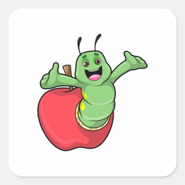Pegatina Cuadrada oruga con Apple (Anverso)