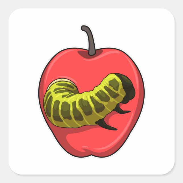 Pegatina Cuadrada oruga con Apple (Anverso)