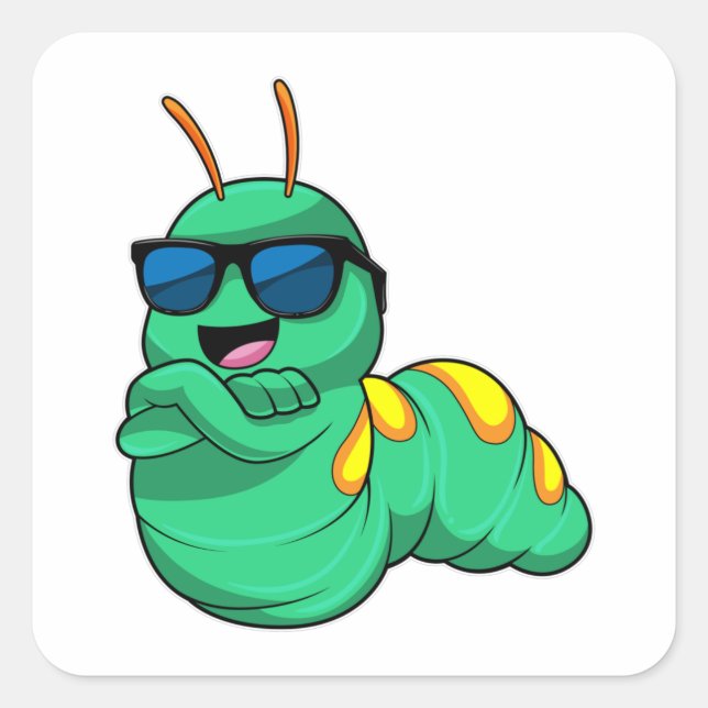Pegatina Cuadrada oruga con gafas de sol (Anverso)