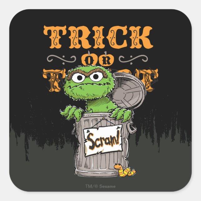 Pegatina Cuadrada Oscar el Grouch - Trick o Scram! (Anverso)