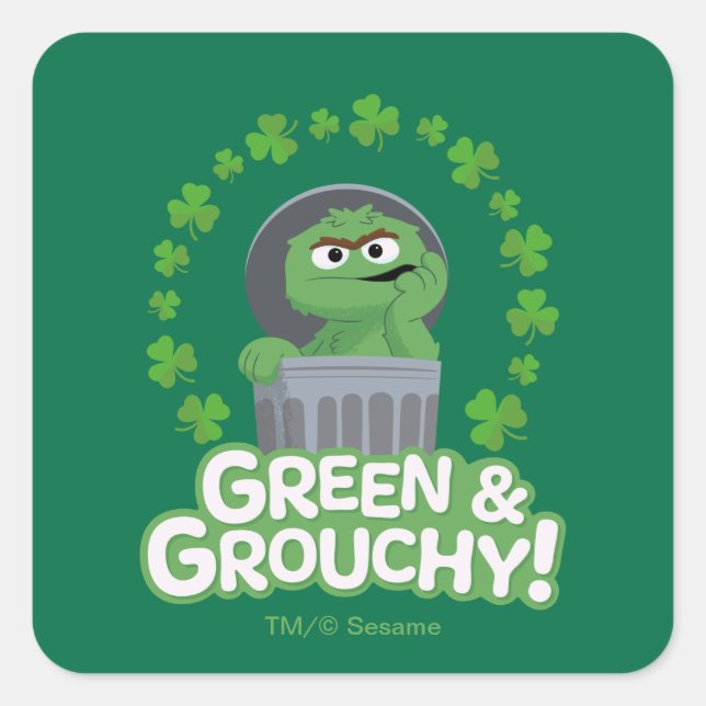 Pegatina Cuadrada Oscar | ¡Verde y Grouchy! (Anverso)