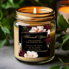 Pegatina Cuadrada Oscuro Moody Burgundy Rubor Boda floral negro