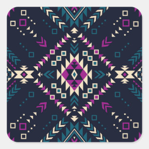 Pegatina Cuadrada Oscuro Navajo, geométrico vintage.
