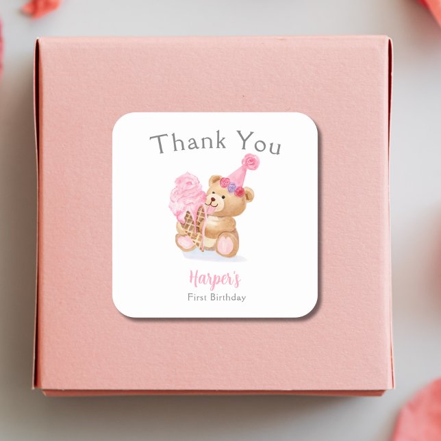 Pegatina Cuadrada Osito de Feliz Cumpleaños Helado (Subido por el creador)