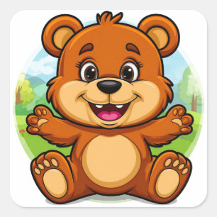 Pegatina Cuadrada Osito de peluche lindo para amantes de los osos