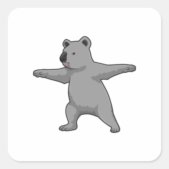 Pegatina Cuadrada Osito Koala en el gimnasio del yoga (Anverso)