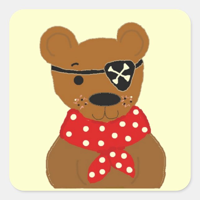 Pegatina Cuadrada Osito Pirata (Anverso)