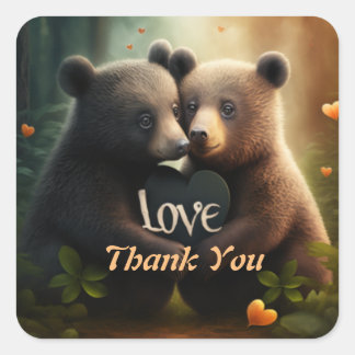 Pegatina Cuadrada Ositos curtidos en el abrazo amoroso