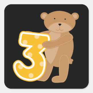 Pegatina Cuadrada Oso 3.ª camiseta y regalo de cumpleaños