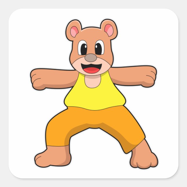 Pegatina Cuadrada Oso al yoga en pie (Anverso)