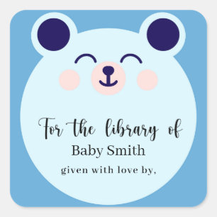 Pegatina Cuadrada Oso Azul - Biblioteca Baby Shower