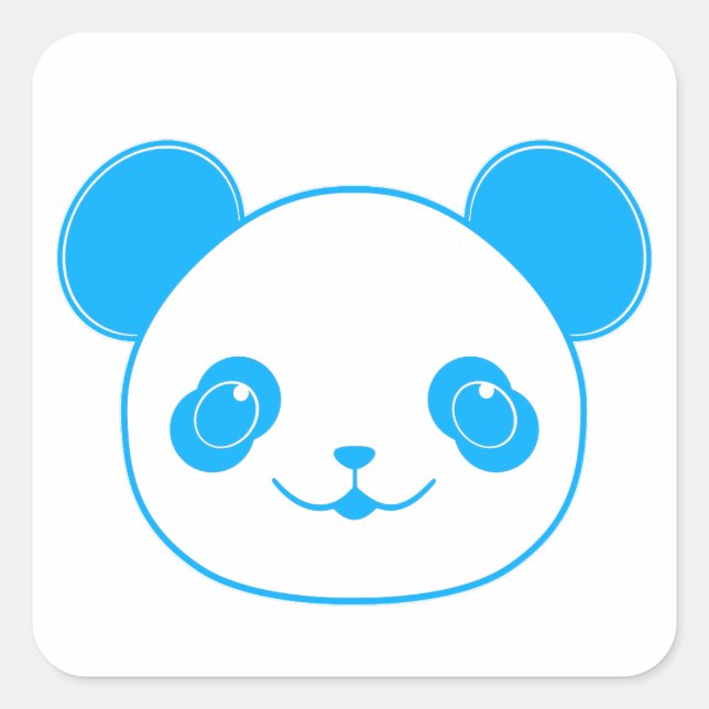 Pegatina Cuadrada Oso azul de Kawaii Panda (Anverso)