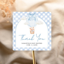 Pegatina Cuadrada Oso Azul Oso Apenas Espera Baby Shower 