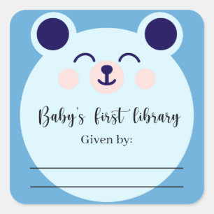 Pegatina Cuadrada Oso Azul - placa Baby Shower