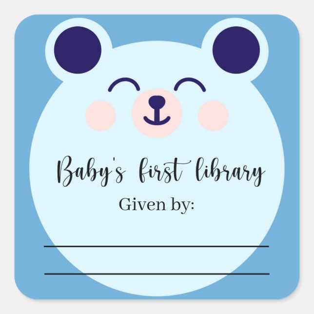 Pegatina Cuadrada Oso Azul - placa Baby Shower (Anverso)