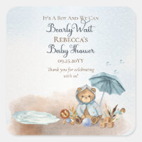 Oso | Baby Shower Blue Umbrella Bearly Wait Boy